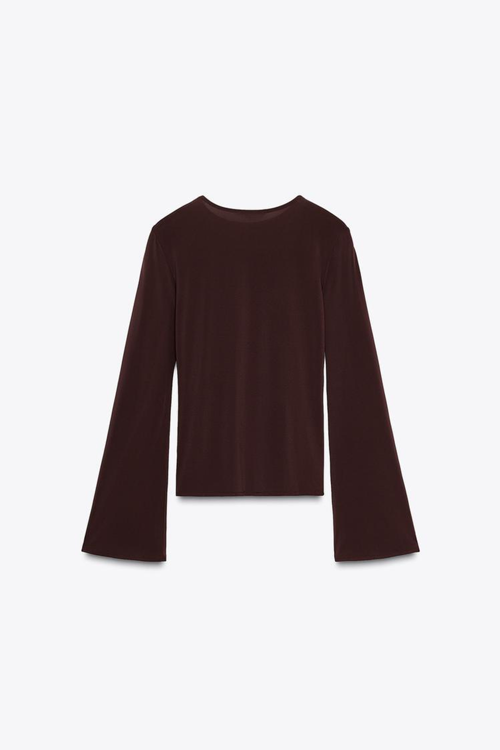 ZARA ФУТБОЛКА С ДЛИННЫМИ РУКАВАМИ И СБОРКАМИ, КОРИЧНЕВЫЙ