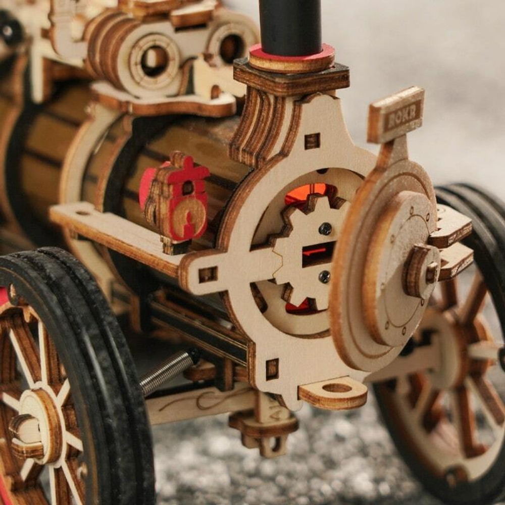 Сборный автомобиль на паровом двигателе от RORK и Robotime, купить в магазине, ANANAZA, не дорого деревянный конструктор, механические модели, 3D пазлы, ретро автомобили