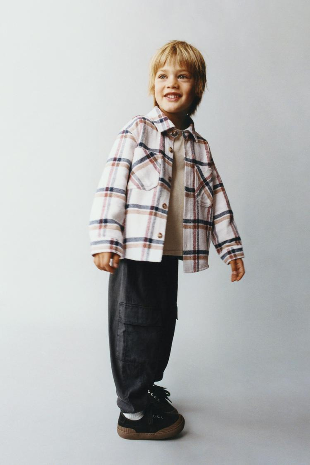 ZARA КУРТКА-РУБАШКА В КЛЕТКУ, ЭКРЮ