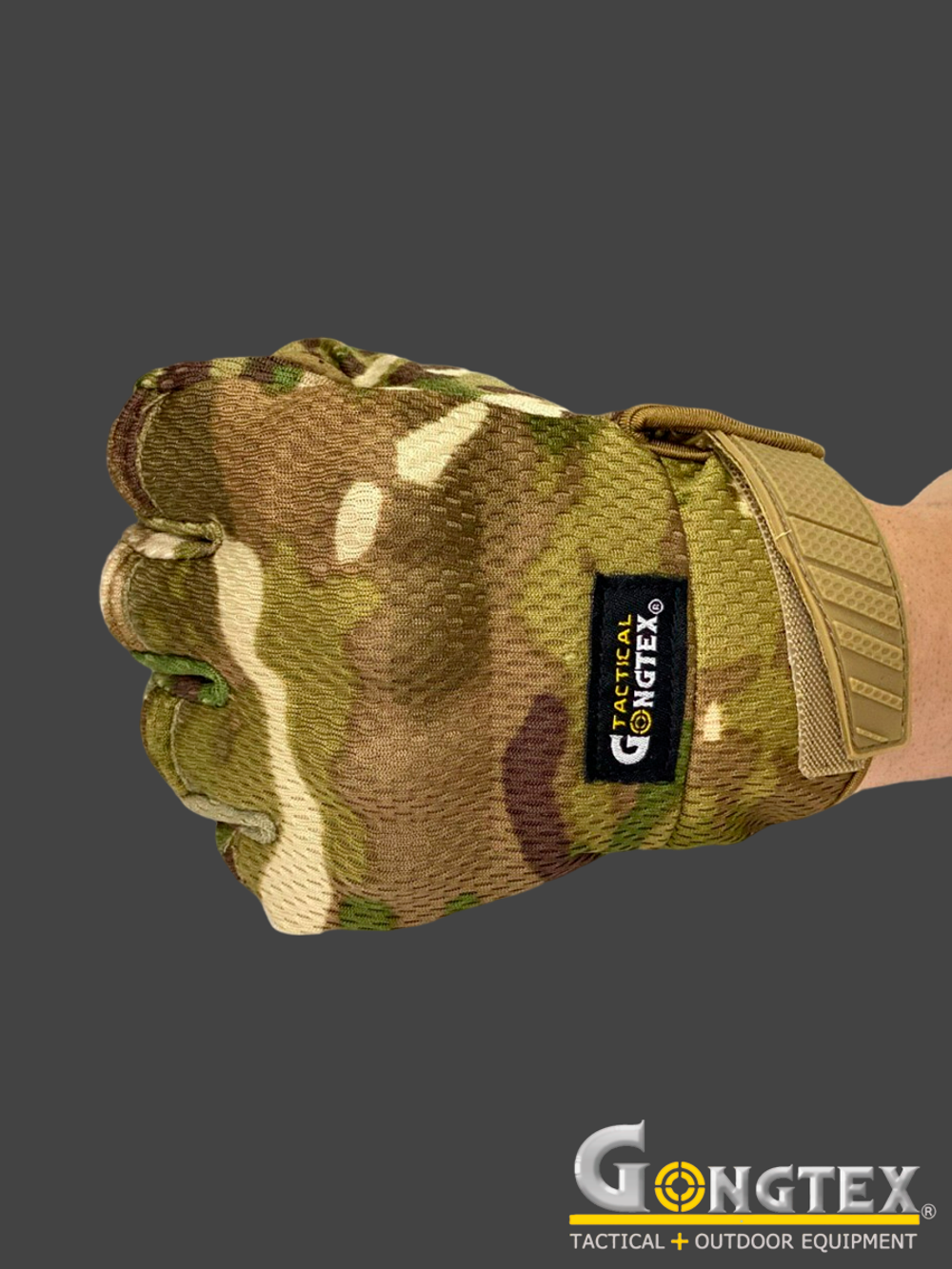 Перчатки полнопалые сетчатые с костяшками Gongtex Tactical Gloves (0056). Мультикам