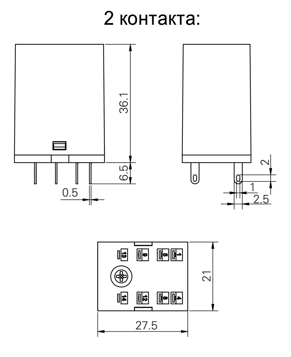 Электромеханическое реле Prompower PMY2N DC12 Двухполюсное Номинальный ток 10А, управление 12VDC