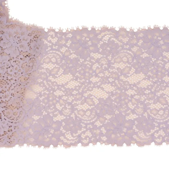 Кружево эластичное серебристый пион/лаванда 20 см, Китай