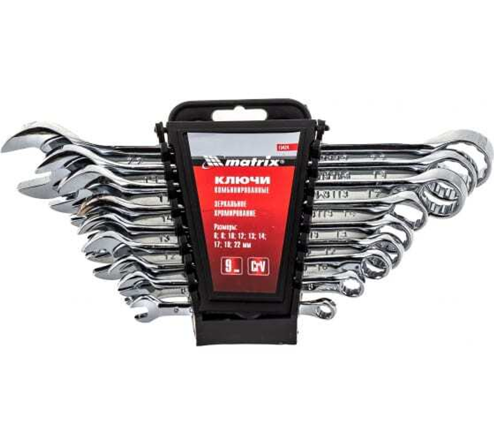 НАБОР КЛЮЧЕЙ КОМБ. MATRIX 6-22ММ CRV ПОЛИР. ХРОМ 9ШТ 15424