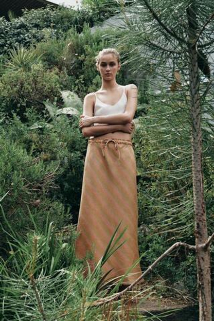 ZARA ЮБКА МИДИ ИЗ 100% ЛЬНА — ZW COLLECTION, РАЗНОЦВЕТНЫЙ
