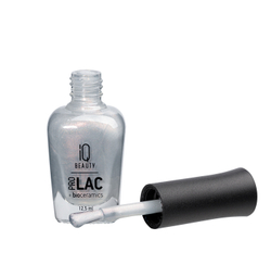 IQ BEAUTY Лак для ногтей профессиональный укрепляющий с биокерамикой #050, 12.5 мл Серебряный, с мелким шиммером с голографическим эффектом