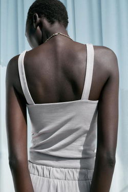 ZARA ТОП ИЗ ТКАНИ С ЭФФЕКТОМ ПОТЕРТОСТИ СО СКЛАДКАМИ, СЕРО-СИНИЙ