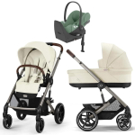 Коляска Cybex Balios S Lux TPE complete Cloud T Leaf Green Plus Base T 4 в 1 Seashell Beige с дождевиками