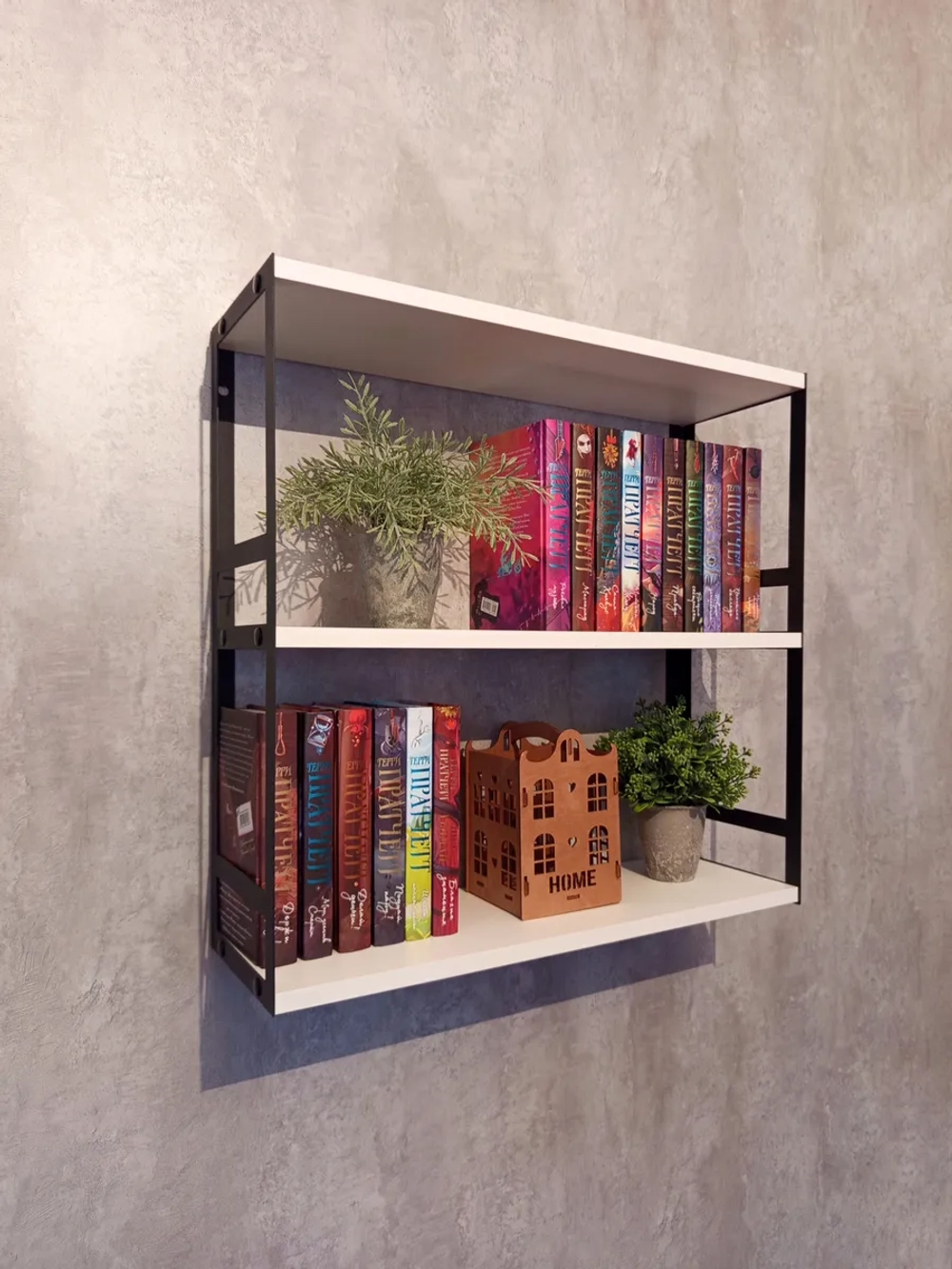 Полка настенная книжная тройная лофт Белая