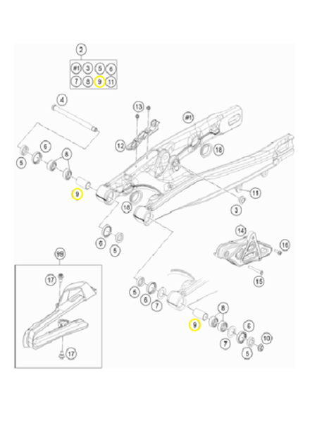 Втулка подшипника маятника KTM SX-85/Freeride, HQV TC-85, GASGAS MC-85