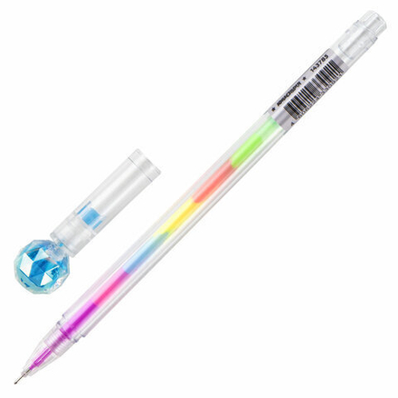 Ручка с топпером гелевая ЮНЛАНДИЯ "Хрустальный шар", ассорти, 1шт, РАДУЖНЫЕ чернила, игольчатый пишущий узел 0,7 мм, 143785