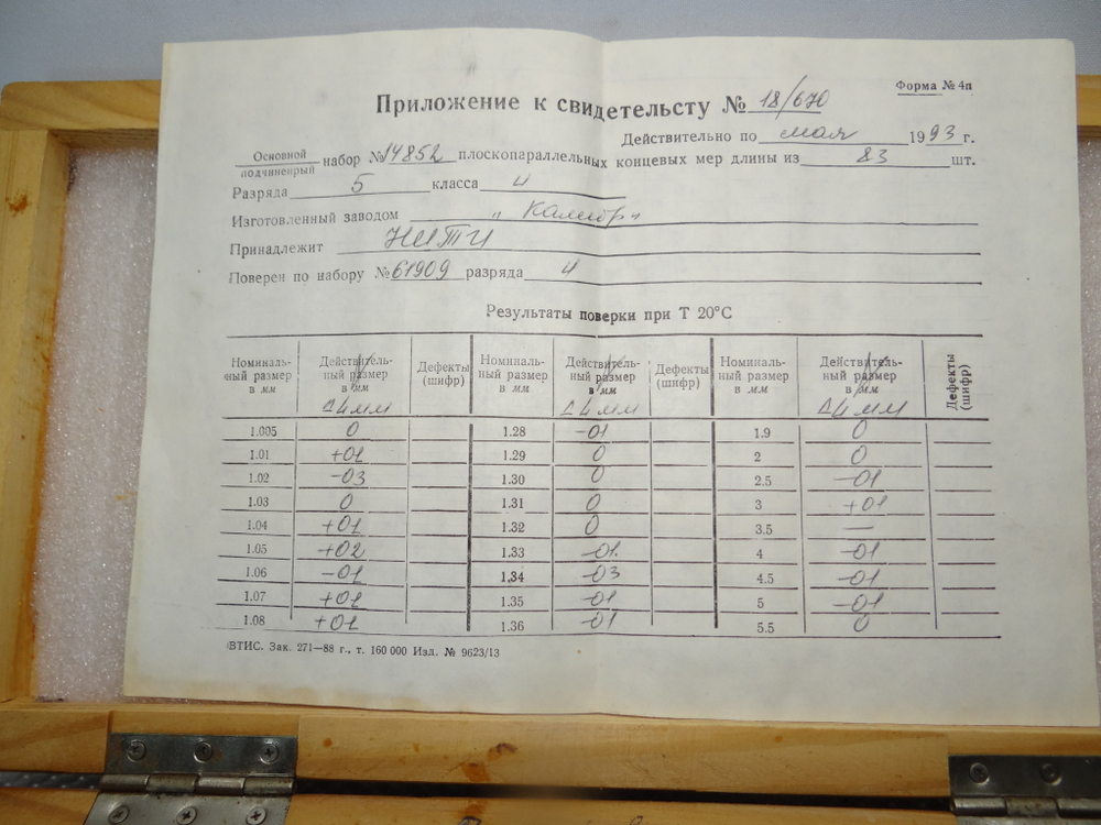 Набор концевых мер КМД №1 кл.1 ГОСТ 9038-33 СССР Калибр (УЦЕНКА)