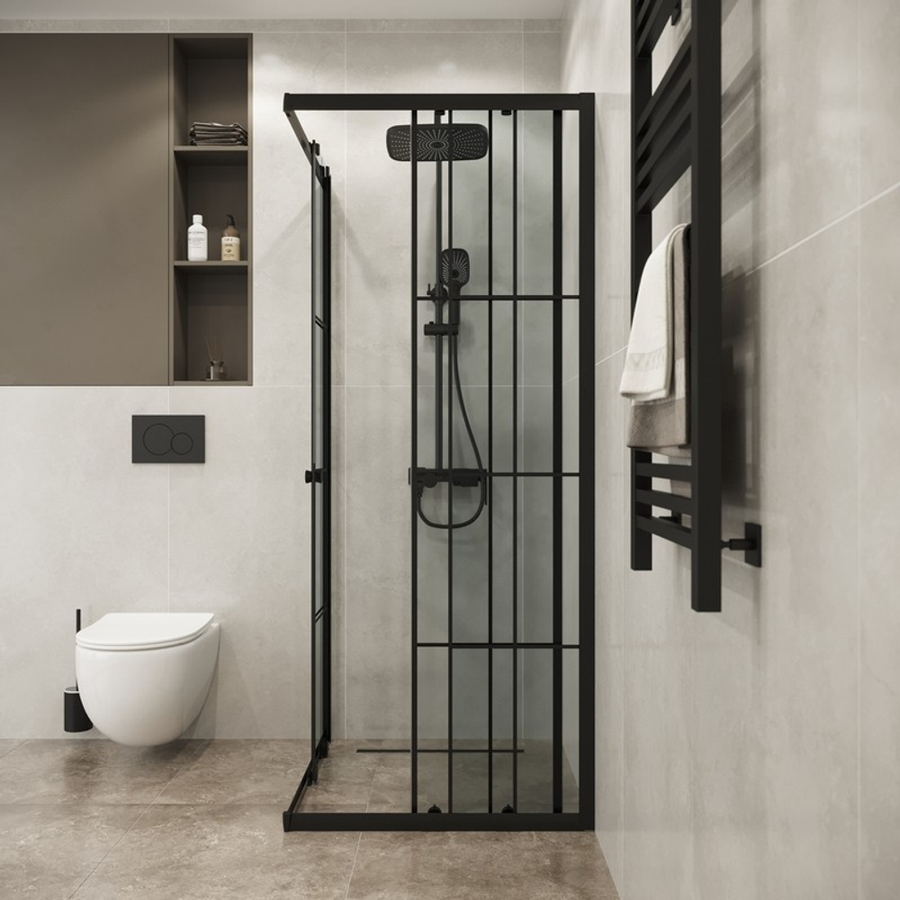 Душевое ограждение Niagara Eco NG-1009-14QKL (90х90х190) квадрат,раздвижное,черный,стекло клетка,1 место