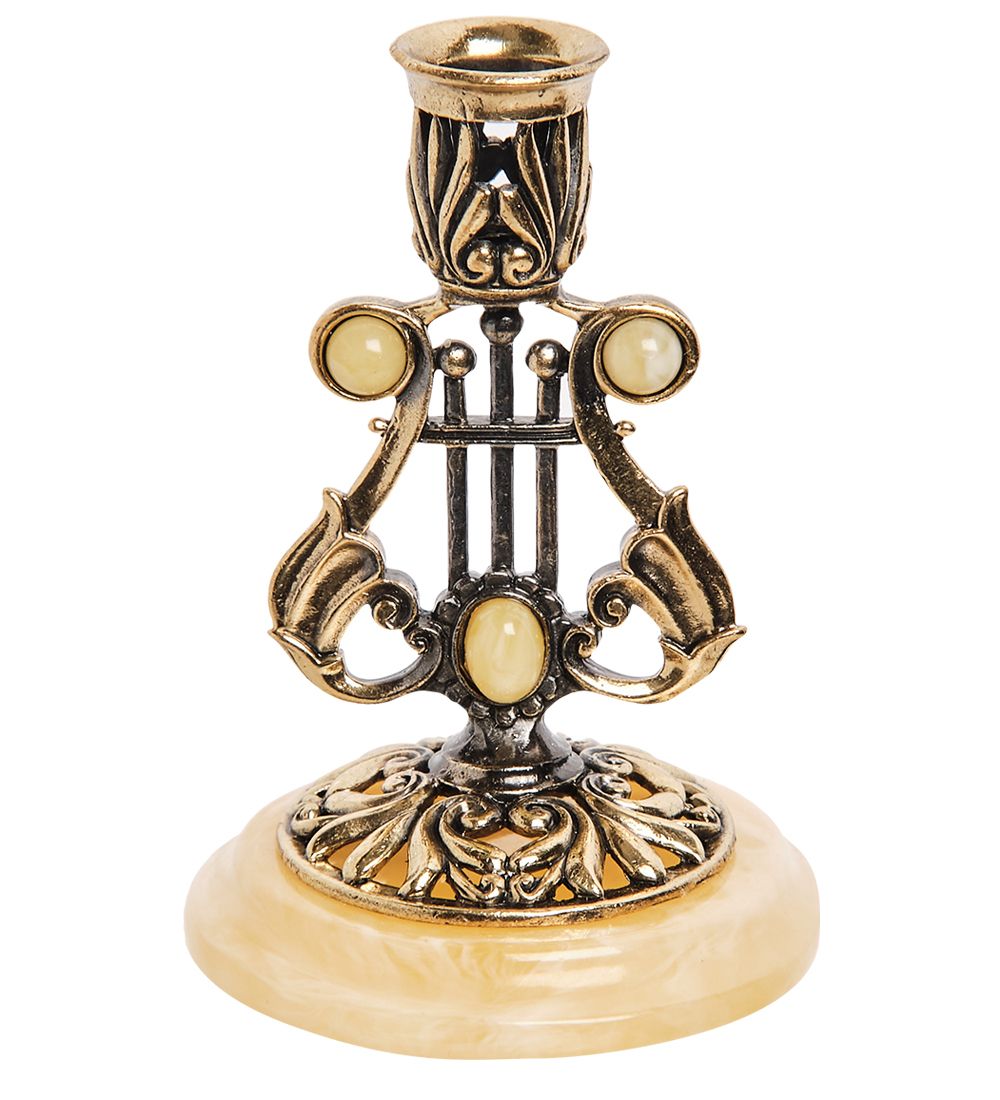 Народные промыслы AM-3049/1 Подсвечник «Арфа» (латунь, янтарь)
