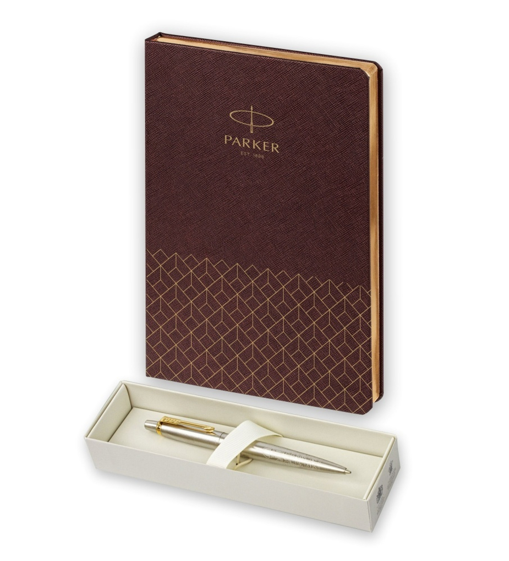 Подарочный набор: Шариковая ручка Parker Jotter Russia SE, цвет: St. Steel GT и Ежедневник  недатированный, коричневый