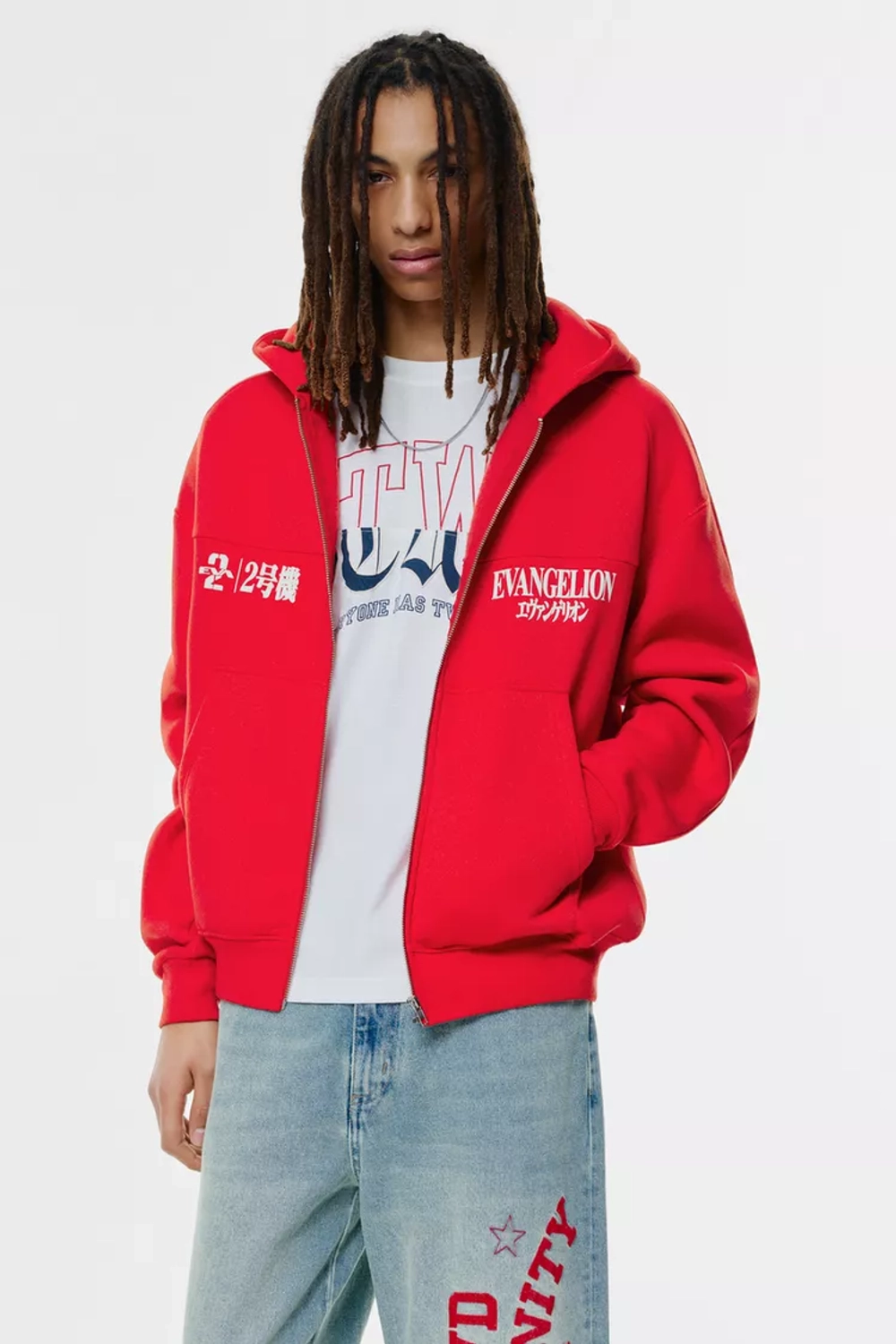 PULL&BEAR Толстовка с капюшоном Evangelion, красный