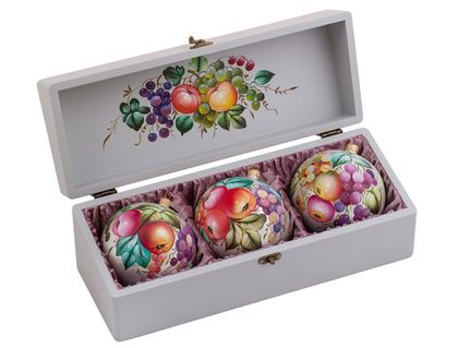 Zhostovo Christmas balls in wooden box - set of 3 balls SET04D-667785850