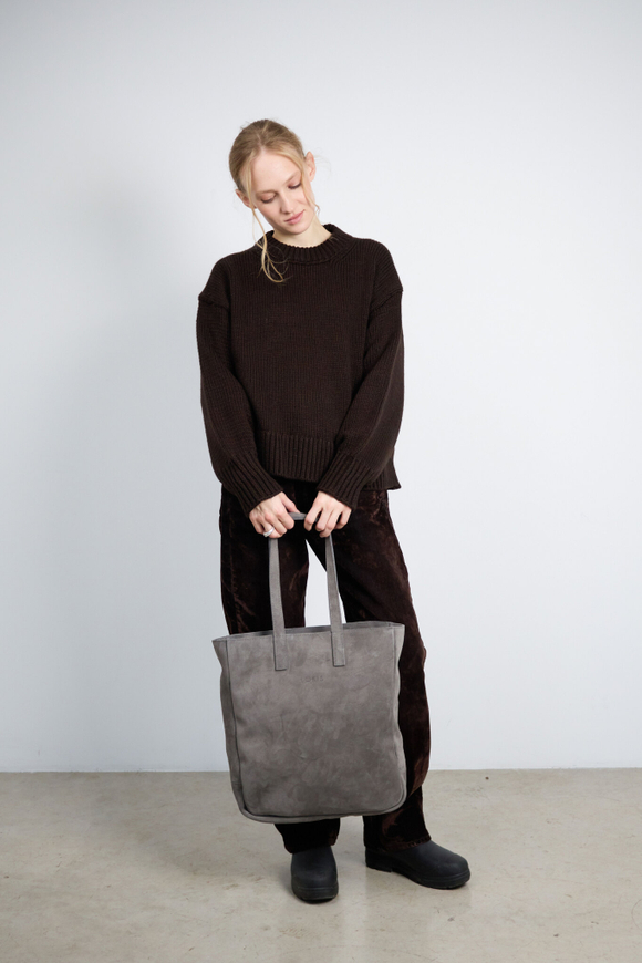 сумка шоппер серый замша