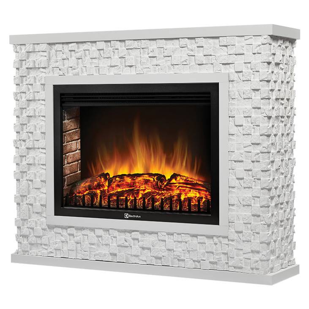 Каминокомплект: Очаг Electrolux EFP/P-3320RLS с порталом Quadro 30 камень песчаник античный бел