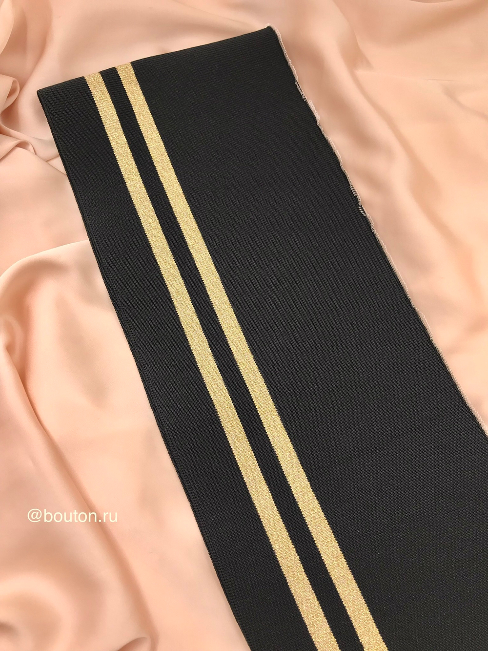 Подвяз трикотажный черный с золотыми полосками 0.9м, ширина 14-15 см