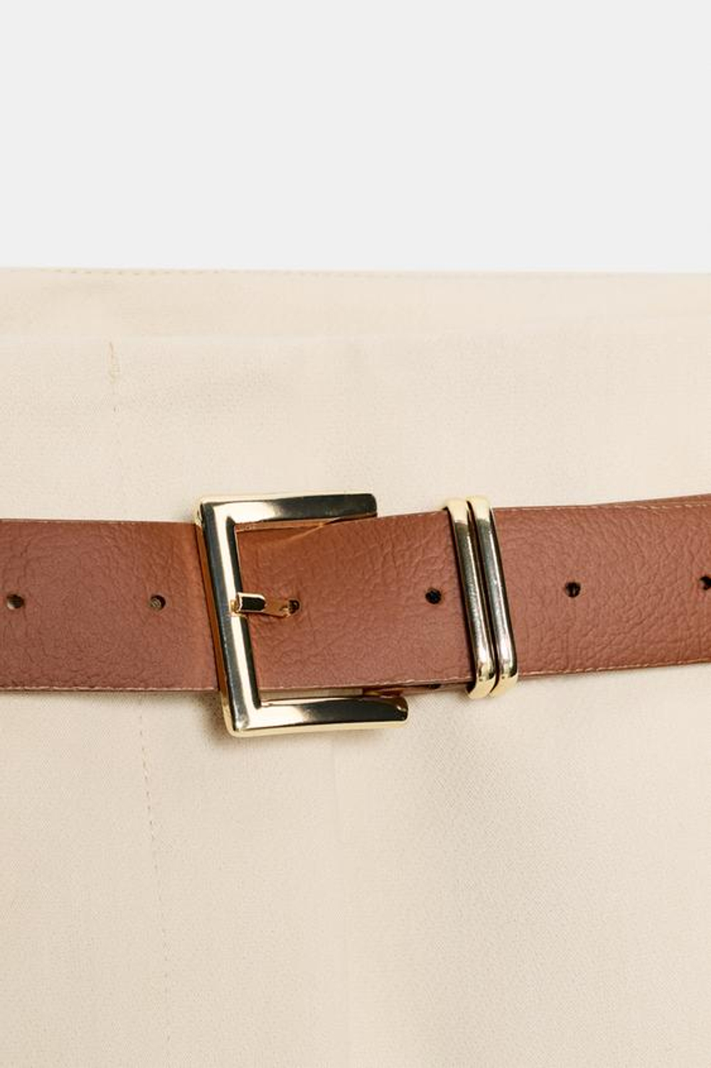 ZARA БРЮКИ С ОТВОРОТАМИ И РЕМНЕМ, ЭКРЮ