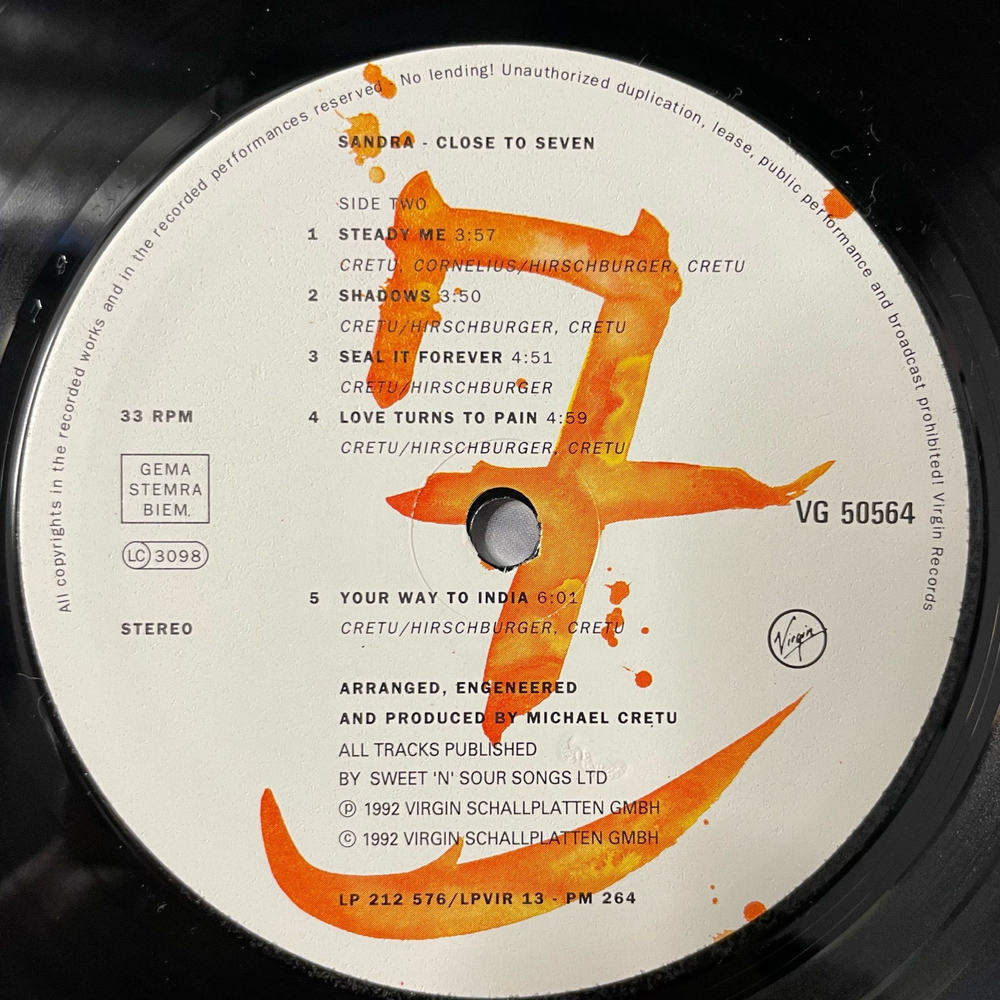 Винтажная виниловая пластинка LP Sandra Close To Seven (Греция 1992)