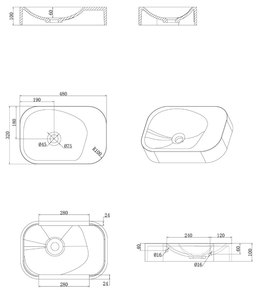 Раковина накладная COLIBRI Corian 480*320*100 White Glossy