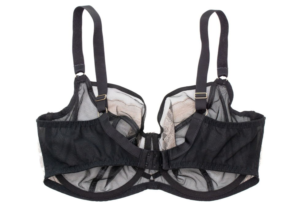 Бюстгальтер с чашками plus size с сеткой и контрастным кружевом (Размер: 75K) (Цвет: черный)