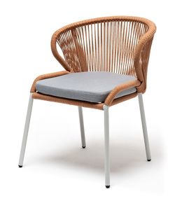 "Милан" стул плетеный из роупа, каркас алюминий светло-серый (RAL7035) шагрень, роуп оранжевый меланж круглый, ткань светло-серая