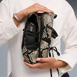 PUMA Женские кроссовки-балетки Speedcat со змеиным принтом, бежевый/черный