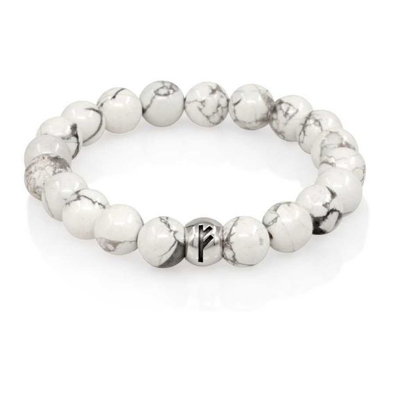 Браслет из натурального магнезита с руной Феху из серебра 925 пробы - Финансовый поток