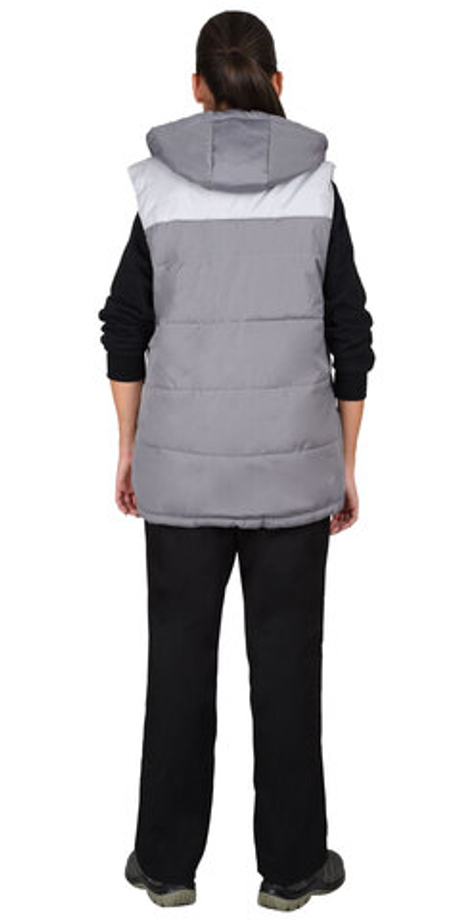 Жилет "ЕВРОНИКА" утепленный, серый с капюшоном на подкладке (флис) (ЧЗ) тк. Дюспо