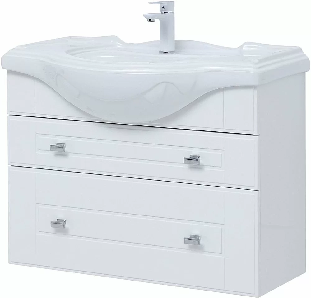 Тумба с раковиной Aquanet Рондо 304289 85 белый глянец