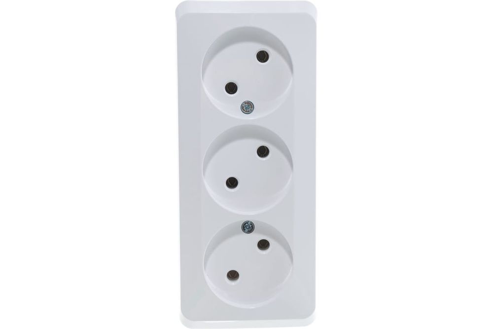 Schneider Electric ЭТЮД Белый Розетка 3-местная открытая установка без заземляющих контактов без шторок 16А, 250B PA16-009B