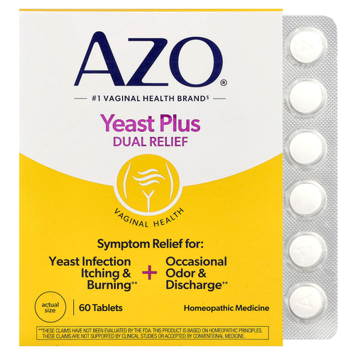 AZO, Yeast Plus, двойное облегчение, 60 таблеток