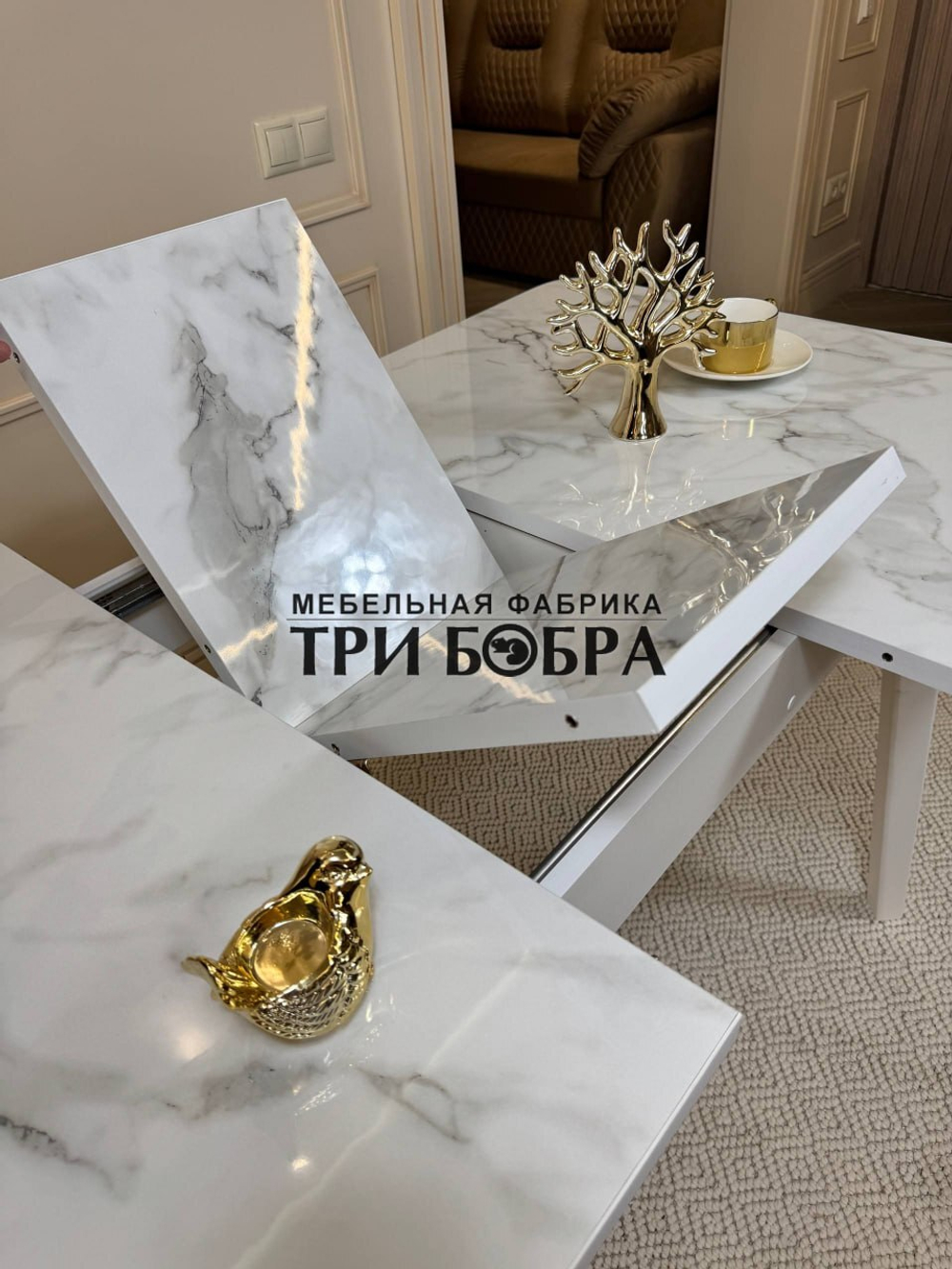 Кухонный раздвижной стол "Модерн", мрамор Парфенон
