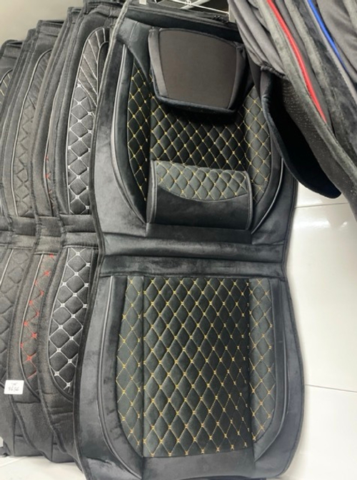 AA - 02 Желтый / Комплект чехлов на Передние сиденья, ткань черная, строчка желтая, замша, 2 предмета, серия: эко ком-фо (за комплект)