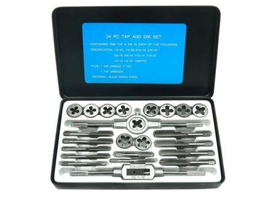 Набор метчиков и плашек дюймовый 24пр. (1/8,1/4, 5/16, 3/8, 7/16, 1/2), в металлическом кейсе Forsage F-M024-2