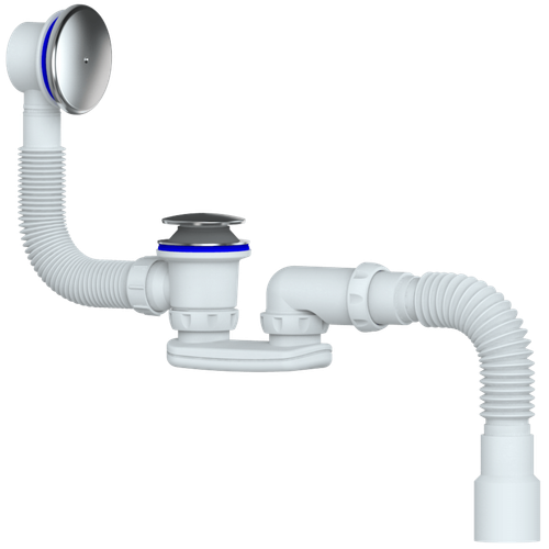 Сифон UNICORN для ванны и глубок. поддона., чаша 70мм, гофра Ø50/Ø40/Ø40, Ø40 (1 1/2),EASYOPEN S122E
