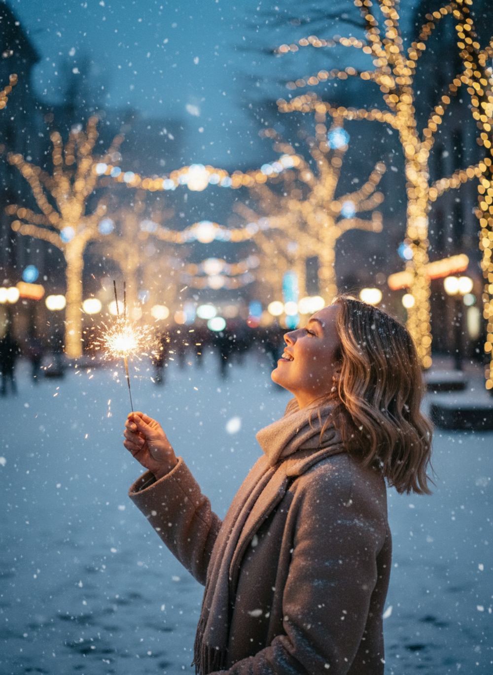 На заснеженной площади вечером