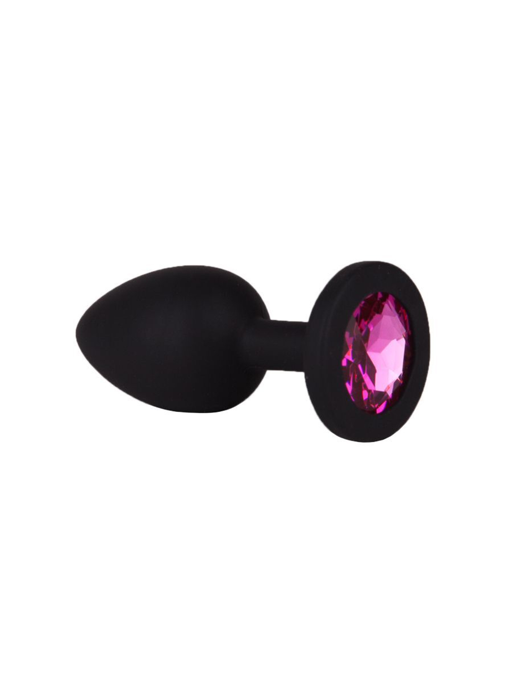 Чёрная анальная втулка с малиновым кристаллом - 7,3 см.