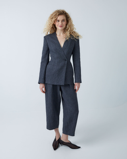 Жакет приталенного силуэта из смесового льна Брунелло Кучинелли темно-серый