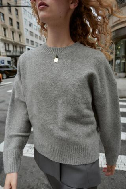 ZARA ОДНОТОННЫЙ СВИТЕР ИЗ МЯГКОГО ТРИКОТАЖА, СЕРЫЙ МЕЛАНЖ