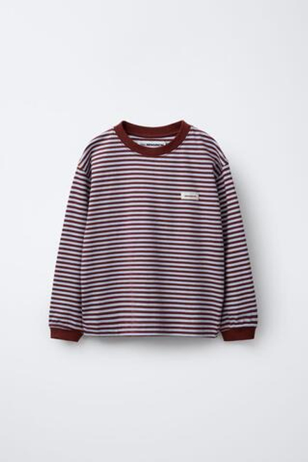 ZARA Х BENSIMON ® ЛОНГСЛИВ С ДЛИННЫМИ РУКАВАМИ В ПОЛОСКУ, КАШТАНОВЫЙ