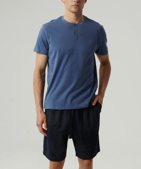 Пижама мужская с коротким рукавом и шортами Atlantic NMP-386, хлопок, голубой + темно-синий