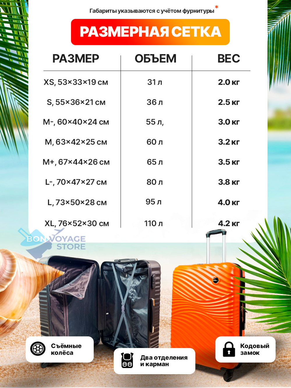 Большой чемодан Bon-Voyage Model Wave ABS, Черный, L