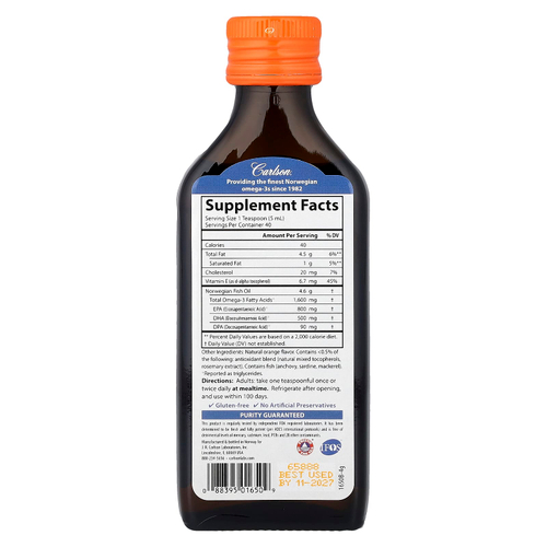 Carlson, норвежская серия, самый лучший рыбий жир, натуральный апельсиновый вкус, 200 мл (6,7 жидк. унции)