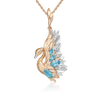 Подвеска «Лебедь» из комбинированного золота с топазами и натуральными топазами white