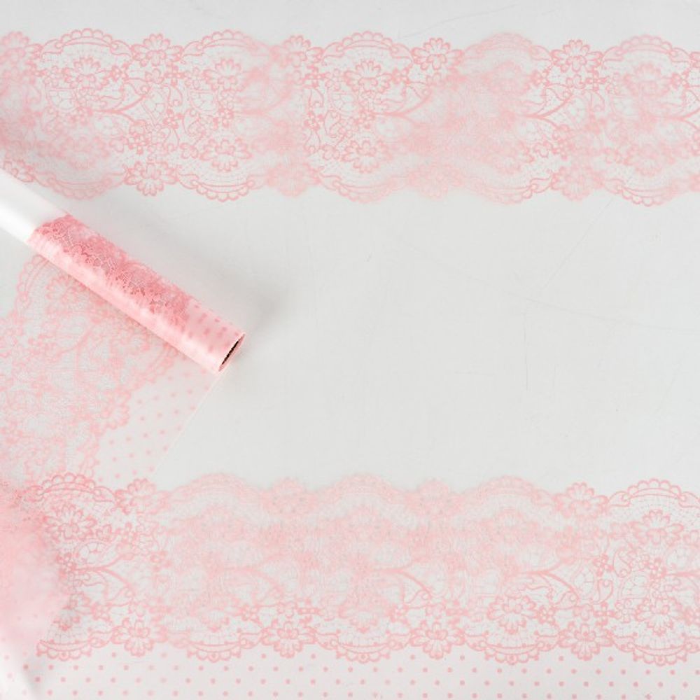 Пленка матовая "Кружево" 57см*10м Розовая