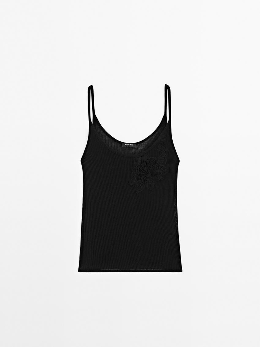 Massimo Dutti Топ на бретелях с узором, черный