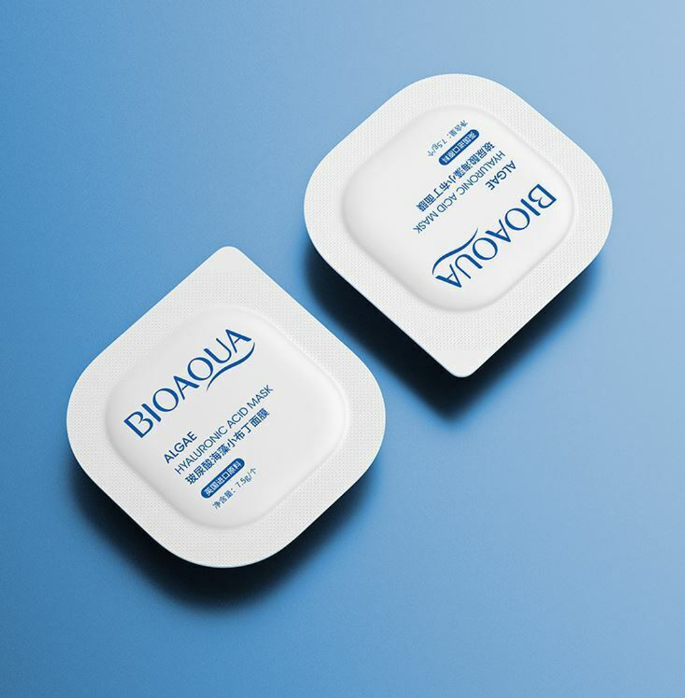 55%SALE! BIOAQUA Набор увлажняющих пудинг - масок для лица с экстрактом морских водорослей и гиалуроной кислотой. (8 шт * 7,5 гр.)